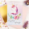 Kartka na urodziny dla dziewczynki z pastelowym małym jednorożcem - Little Unicorn